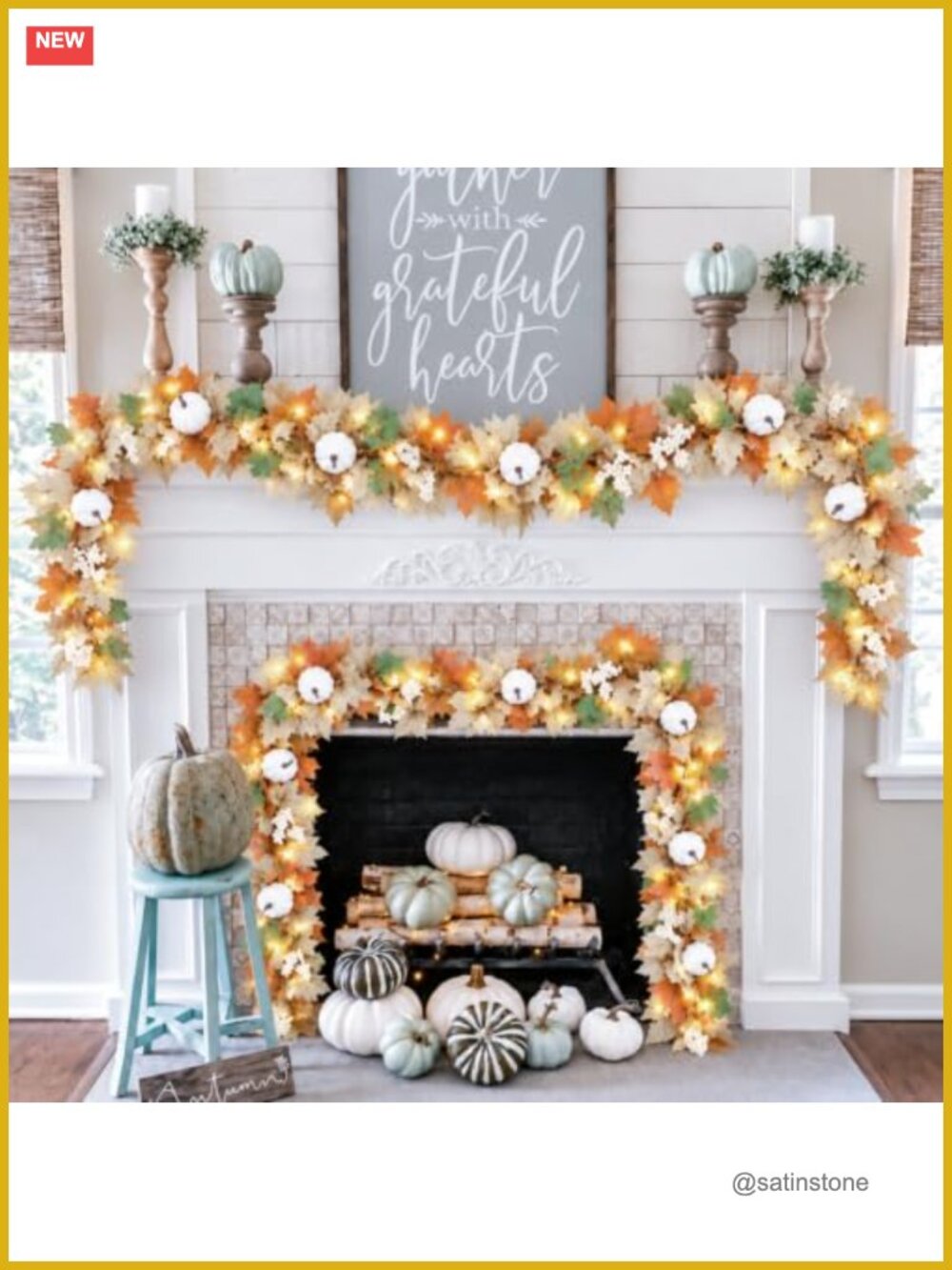 8 Pack Fall Leaf Garland with Lights, 47.2Ft Artificial Maple Leaves with LED